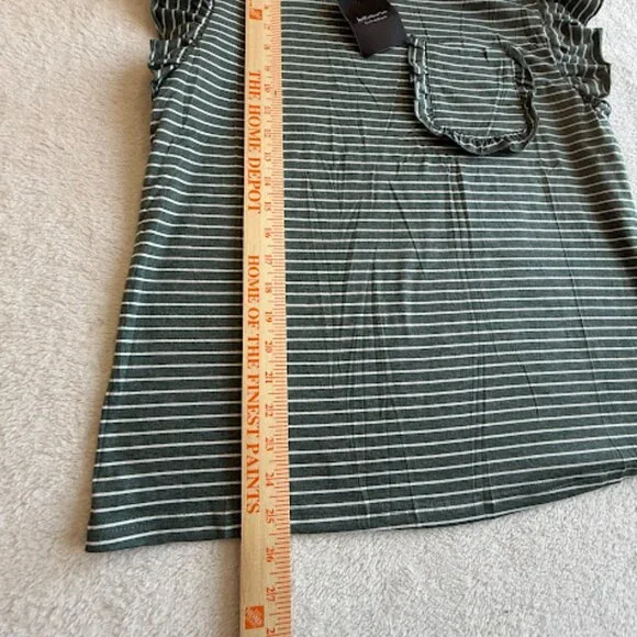 NWT Olive Green Striped Ruffle Sleeve Tee Womens Casual Pocket Top Size M - Picture 7 of 13
